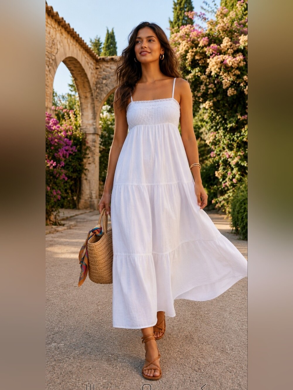 ZARA White Tiered Lace Poplin Maxi Dress Smocked Size S - Picture 1 of 12